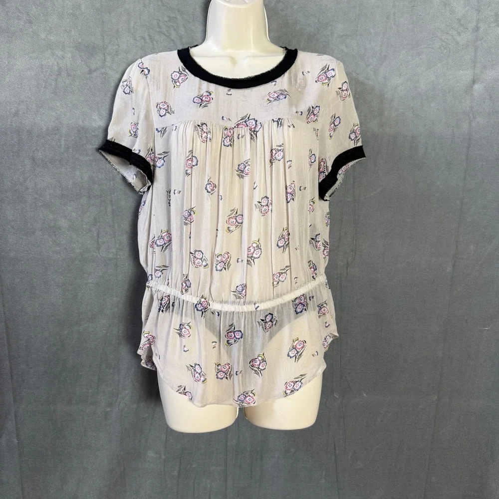 Etoile Isabel Marant Floral Silk Viscose Peplum Blouse Grey Pink Size 1 Small